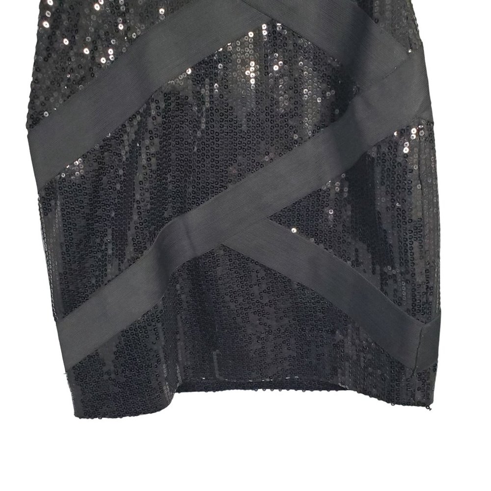 JS Collections Size 8 Dress Strapless Mini All Over Sequins Bandage Ribbon Black - Picture 7 of 15